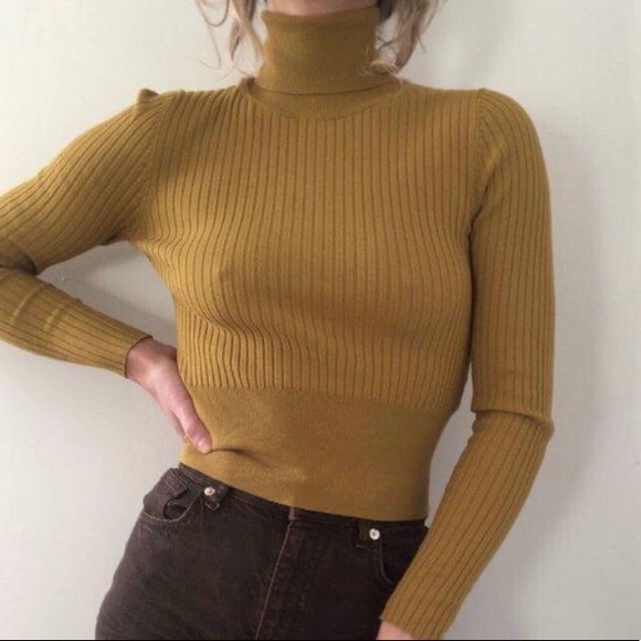 Mustard colour ribbed turtleneck - Picture 1 of 4